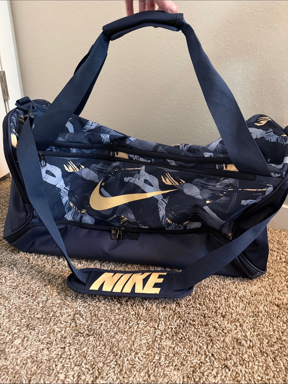 Nike Brasilia Printed Duffel Bag ‘Midnight Blue’